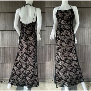 🔥VTG Y2K Fanny USA Whimsy Flocked Burnout Sequins Prom Evening Party Dress XS/S